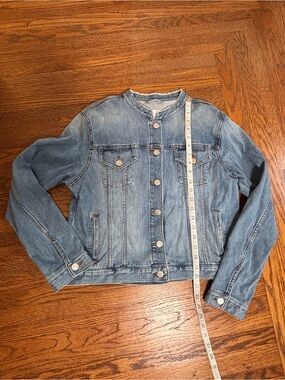 LOFT Light Blue Denim Jacket with Frayed Collar